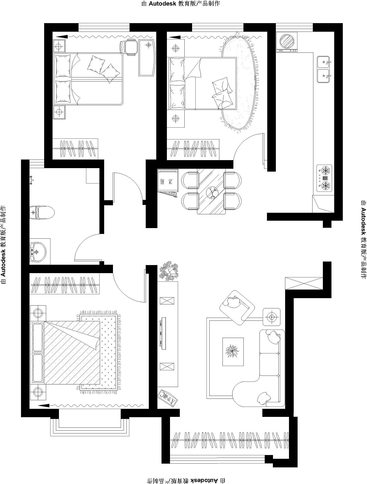 现代中式装修设计图【盛世御城】小三室