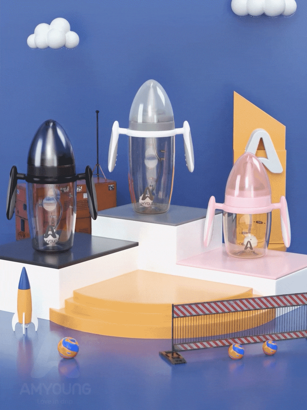 【母婴类目】儿童火箭奶瓶三维动画展示（图ZMjYwNDk1NzA4） - 动画/影视 - 站酷设计师Monica丶Navy原创素材 - 站酷ZCOOL
