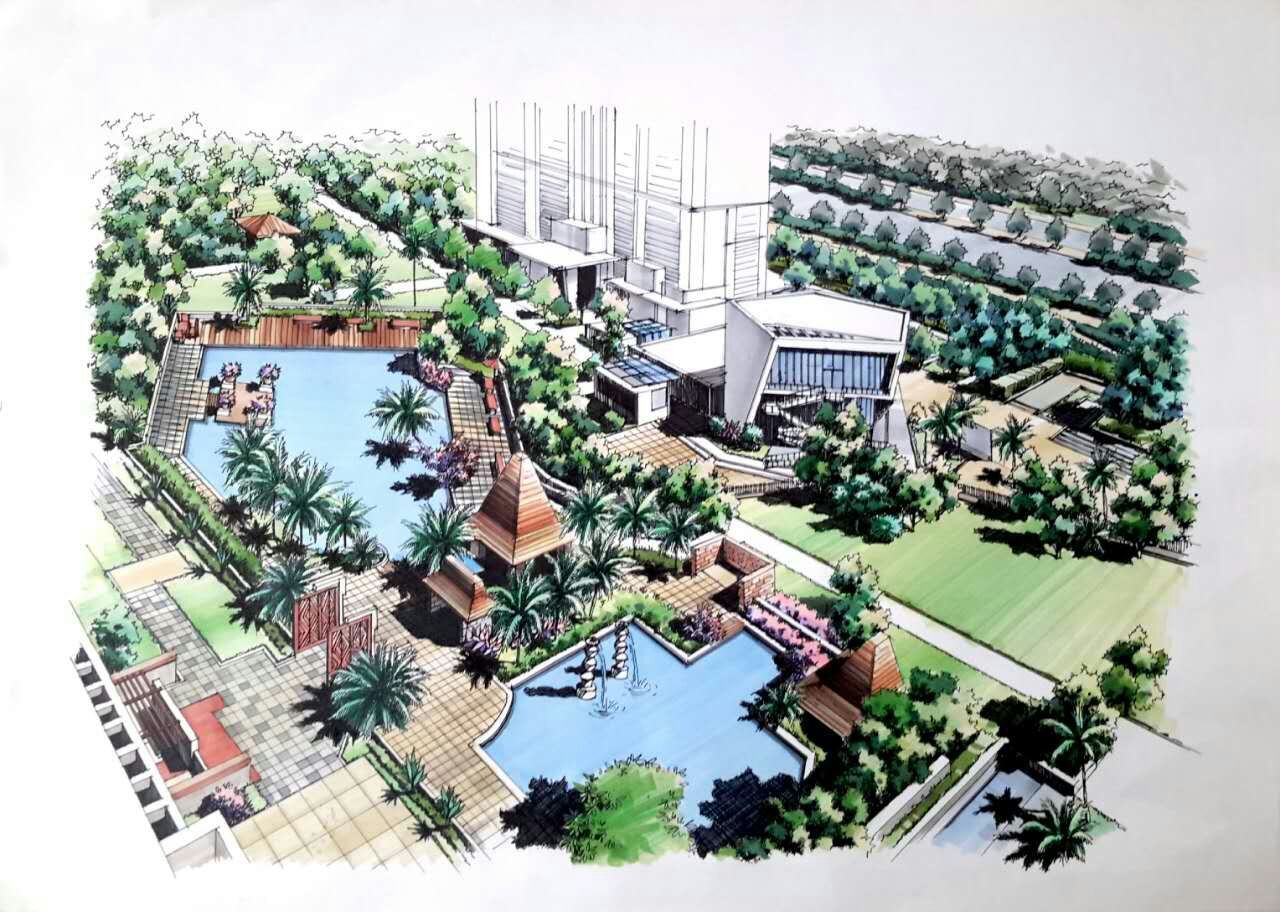 景观手绘鸟瞰图