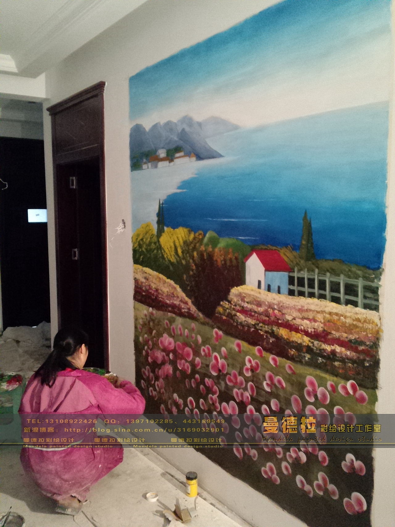 欧式风景地中海风情-墙绘绘画 廊道设计