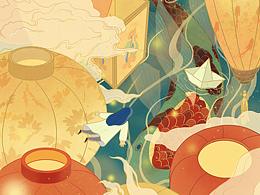 插畫｜元宵節(jié)｜日?qǐng)A 月圓 圓圓如意