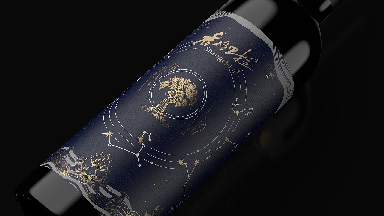 香格里拉葡萄酒-版画风包装插画