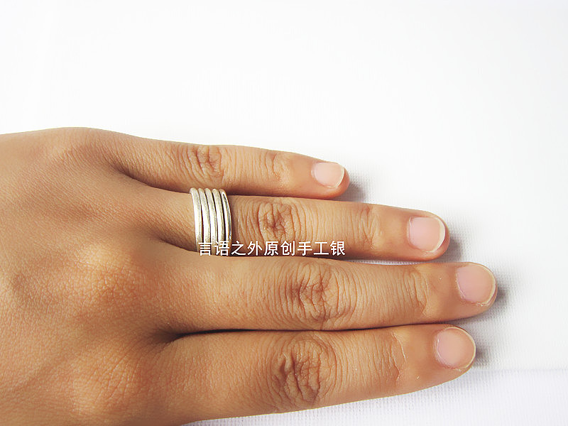 言语之外原创手工银 精细圈光面&磨砂戒指