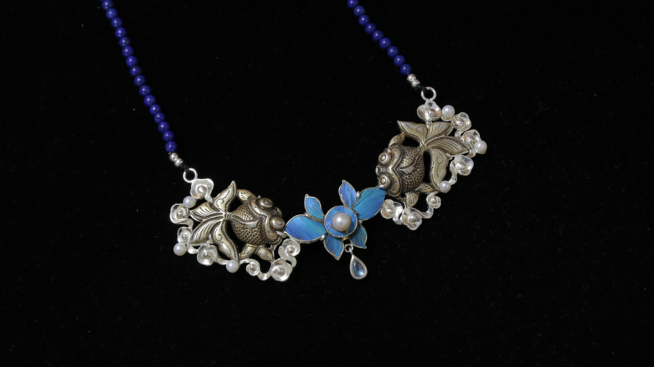 老银点翠鎏金金鱼项链|手工艺|首饰设计|青苔春涧david_原创作品-站酷