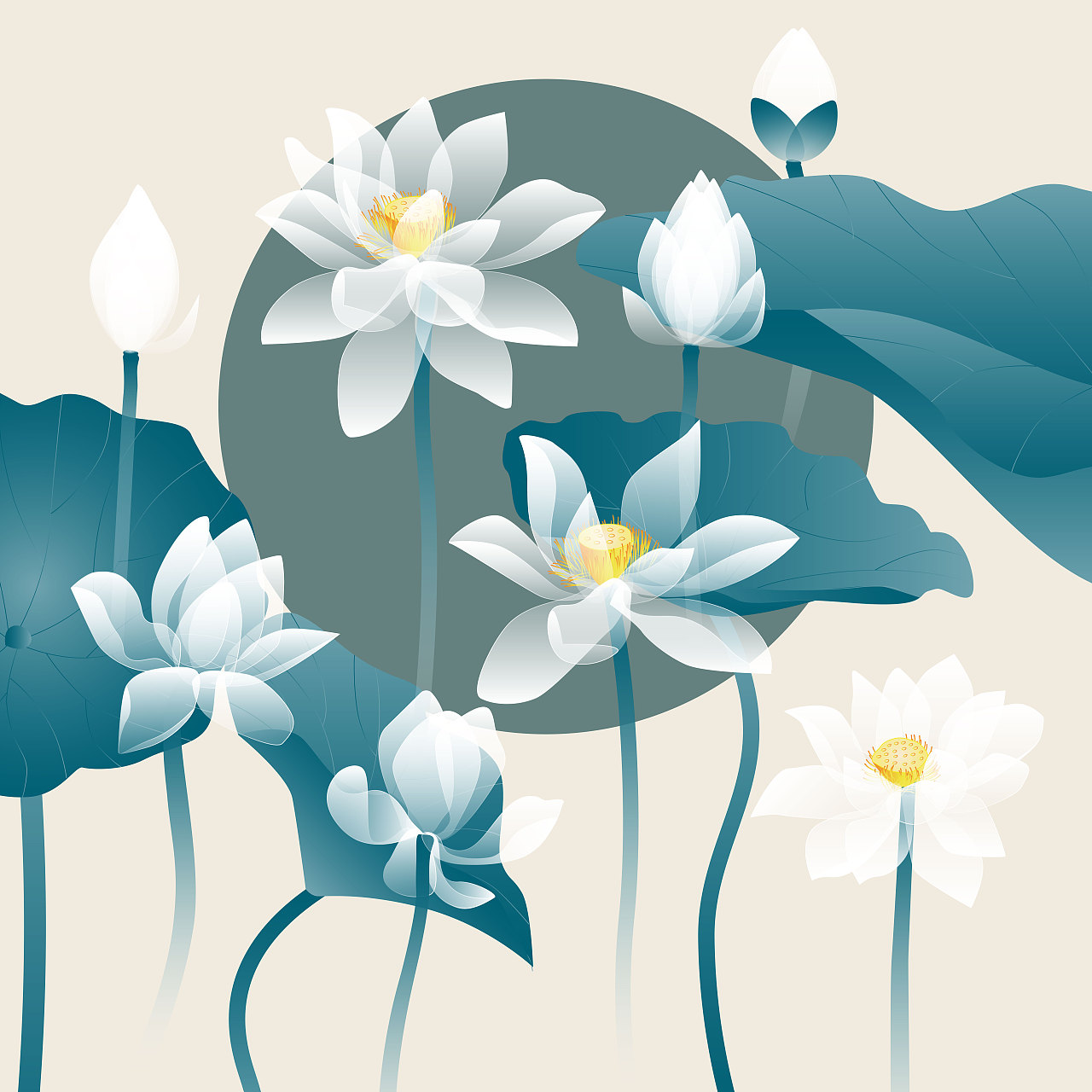 矢量插画-白荷花（图ZMjQ1MjgyMzc2） - 创作习作 - 站酷设计师糖糖在画画原创素材 - 站酷ZCOOL