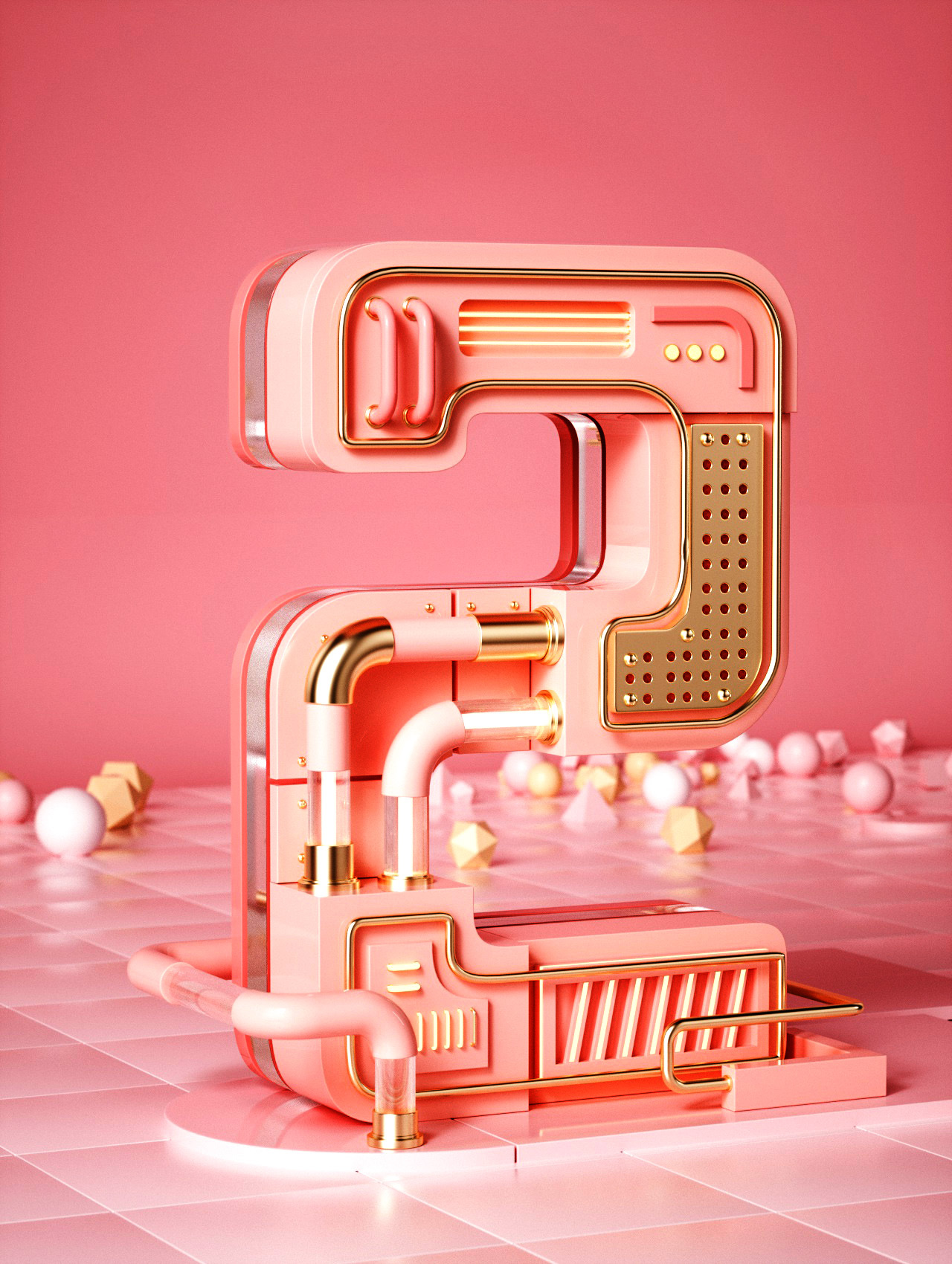 c4d金属质感字体建模渲染2个