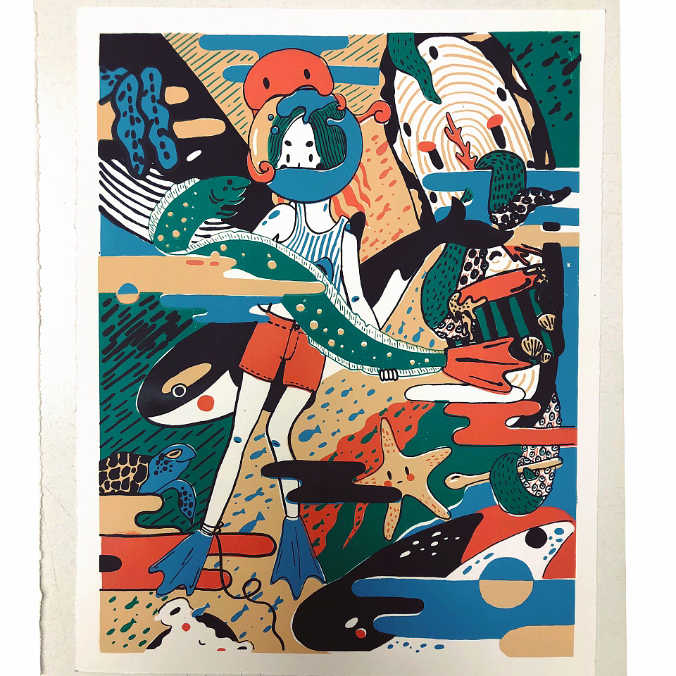 丝网印刷插画设计 - 海旅（图ZMTUyNzYyODIw） - 艺术插画 - 站酷设计师dadanniian原创素材 - 站酷ZCOOL