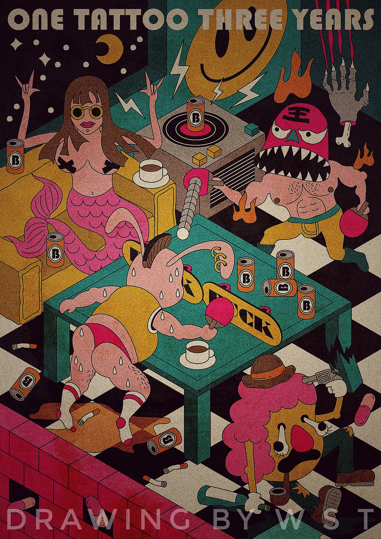 咖啡店美式复古海报插画设计