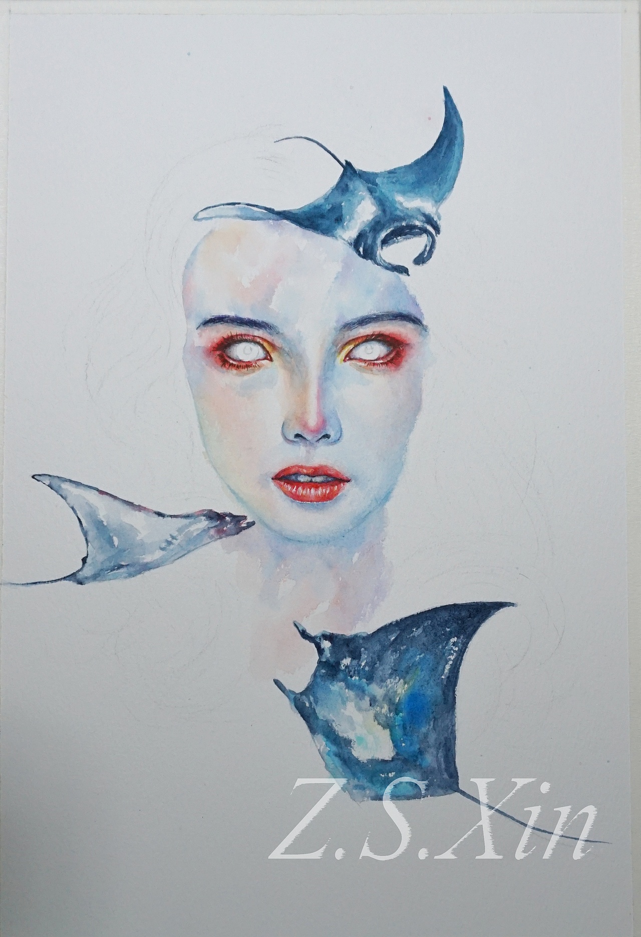 s.xin水彩手绘】蝠鲼|纯艺术|绘画|solomon昕_原创作品-站酷zcool