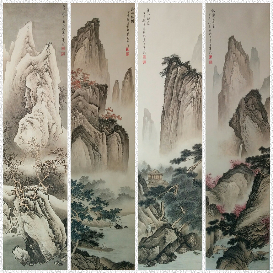 传统山水画中的四条屏构图设计王军河作