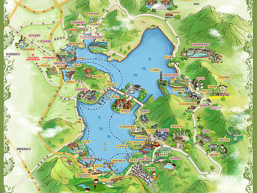 东钱湖国家旅游度假区手绘地图景区导览分布图卡通清新