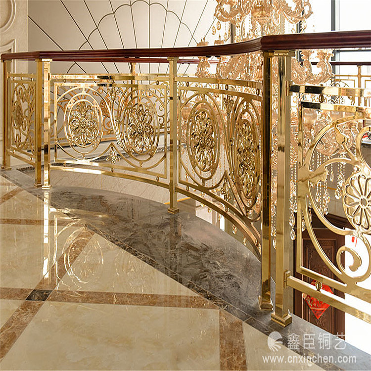 别墅铝板雕刻镜面K金楼梯护栏众钰定制