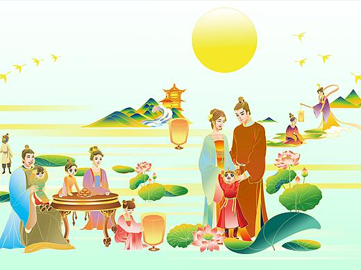 中秋礼盒原创插画设计