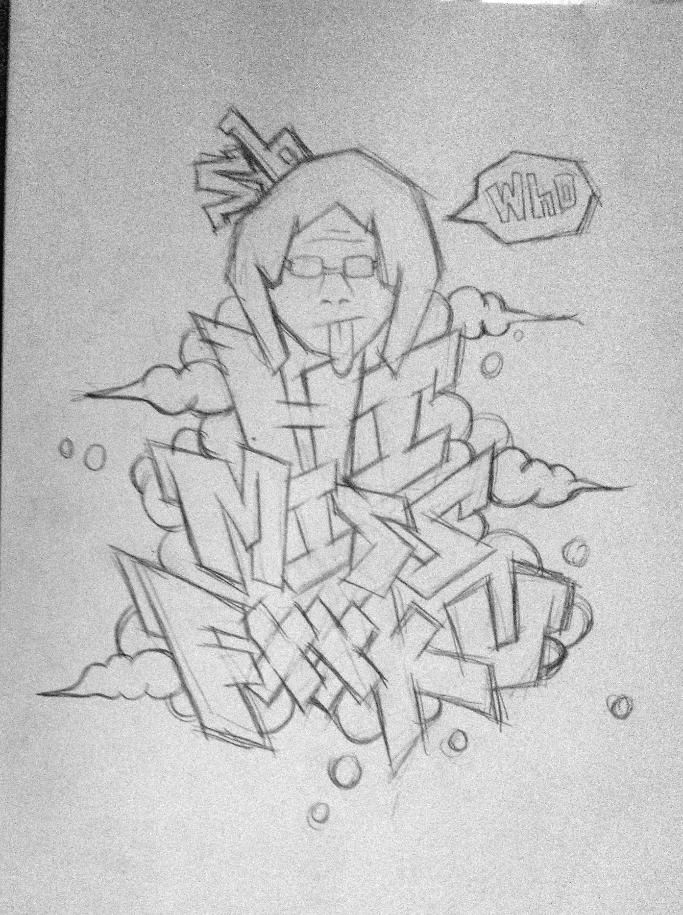 近期几幅黑白涂鸦字体插画