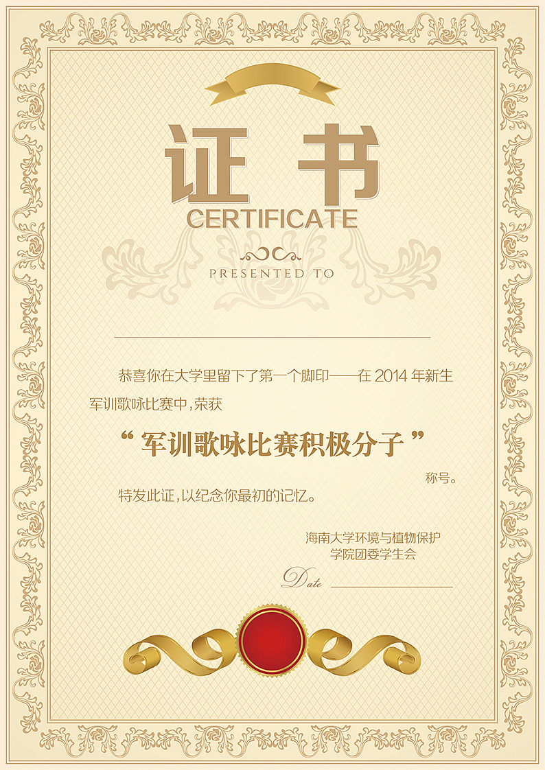歌咏比赛证书