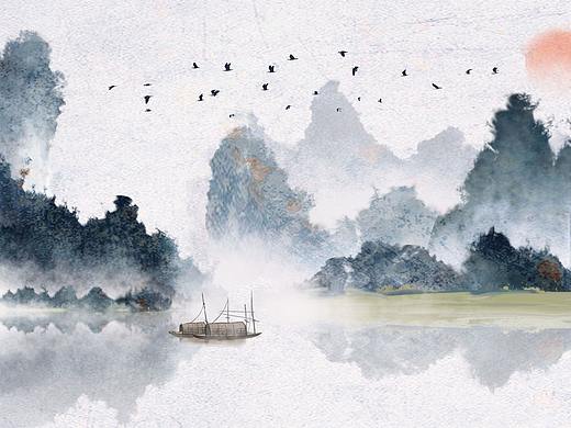 中国风彩色山水