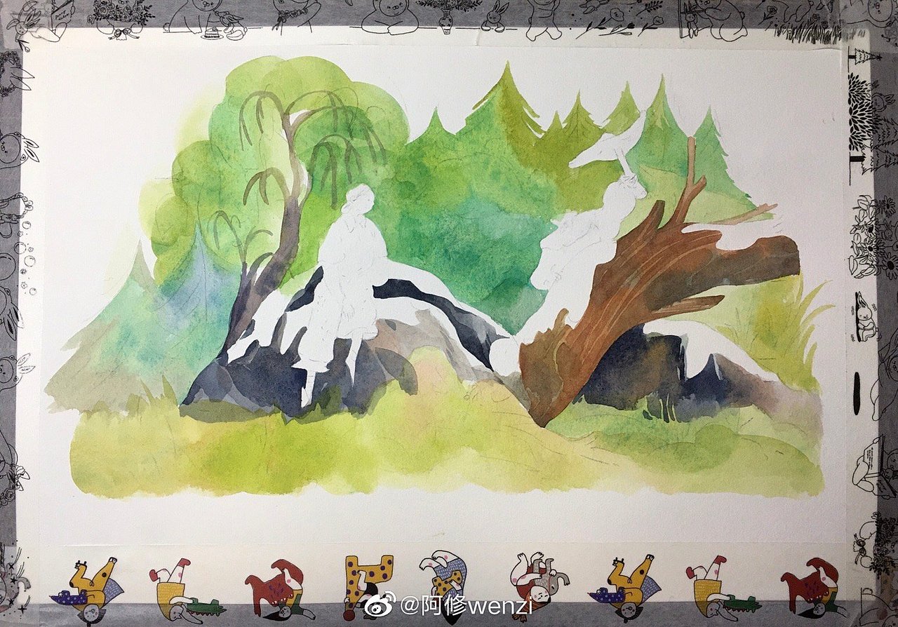 铅笔起稿后铺色