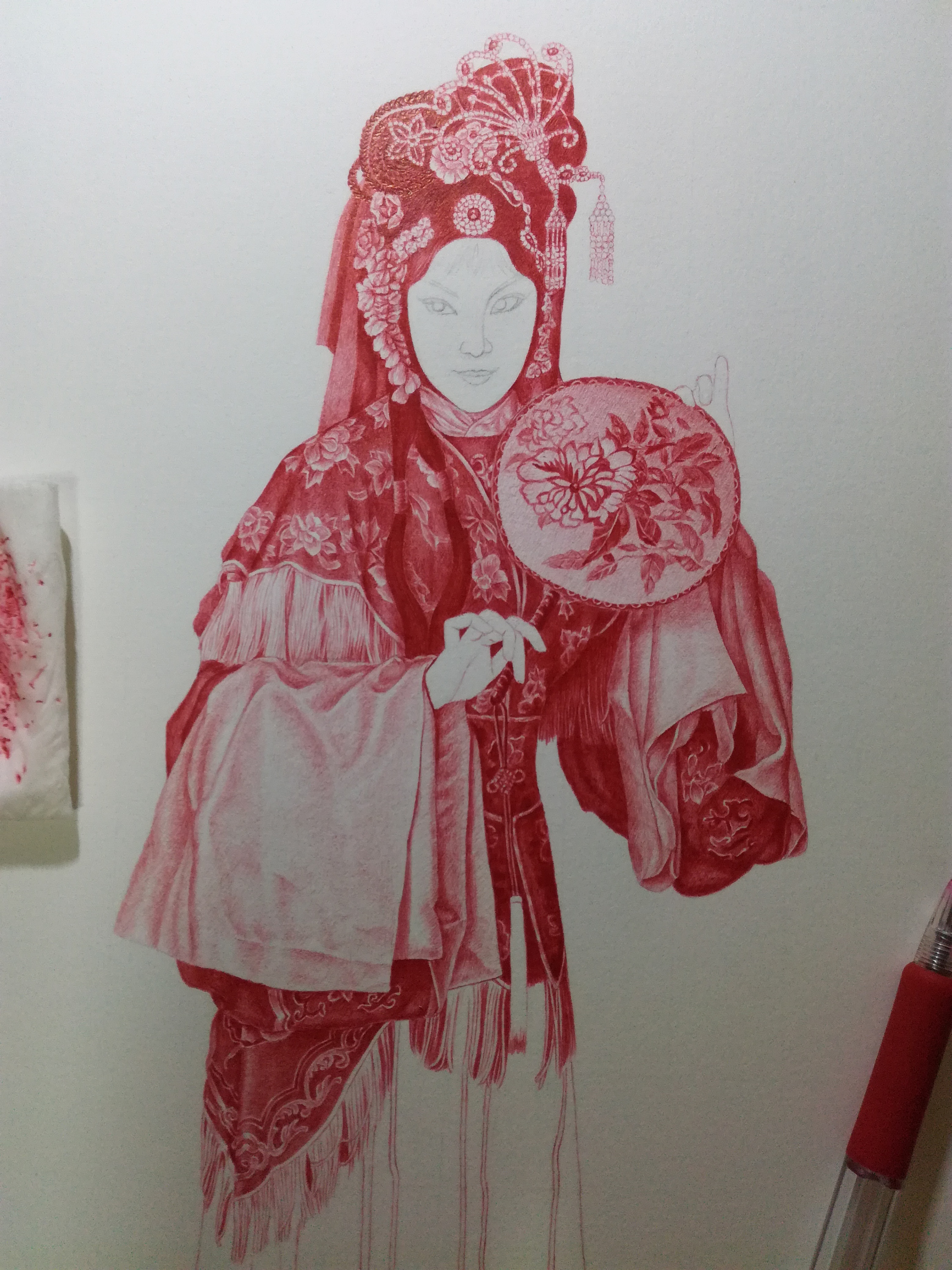 红圆珠笔画 京剧红娘