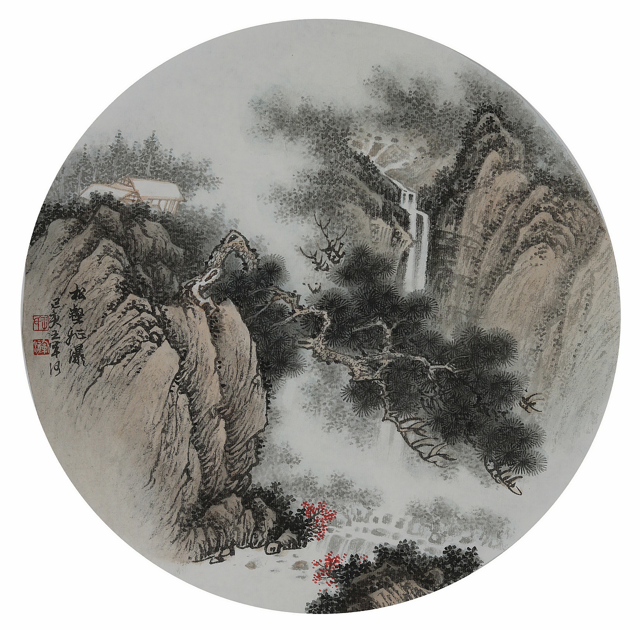 国画山水团扇 青绿山水画家王军河作品