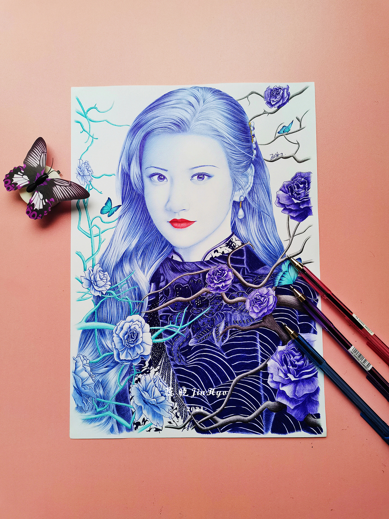 圆珠笔手绘 《司藤》景甜