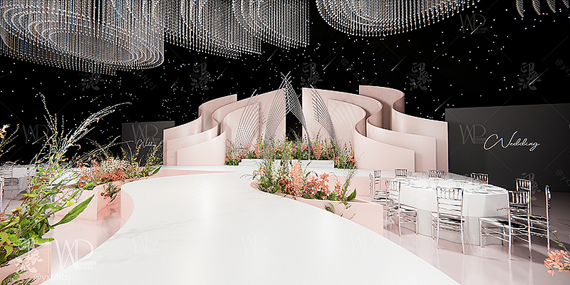 D18-秀场简约香槟粉3D婚礼设计效果图