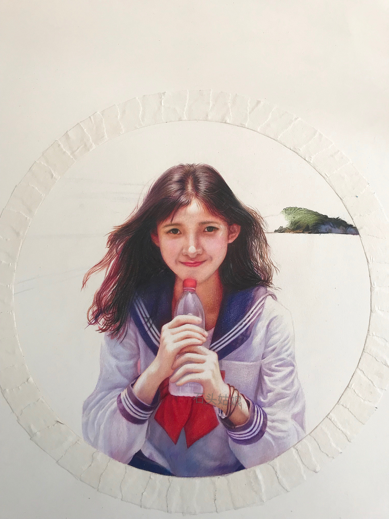 彩铅女孩《粉色的沙滩》