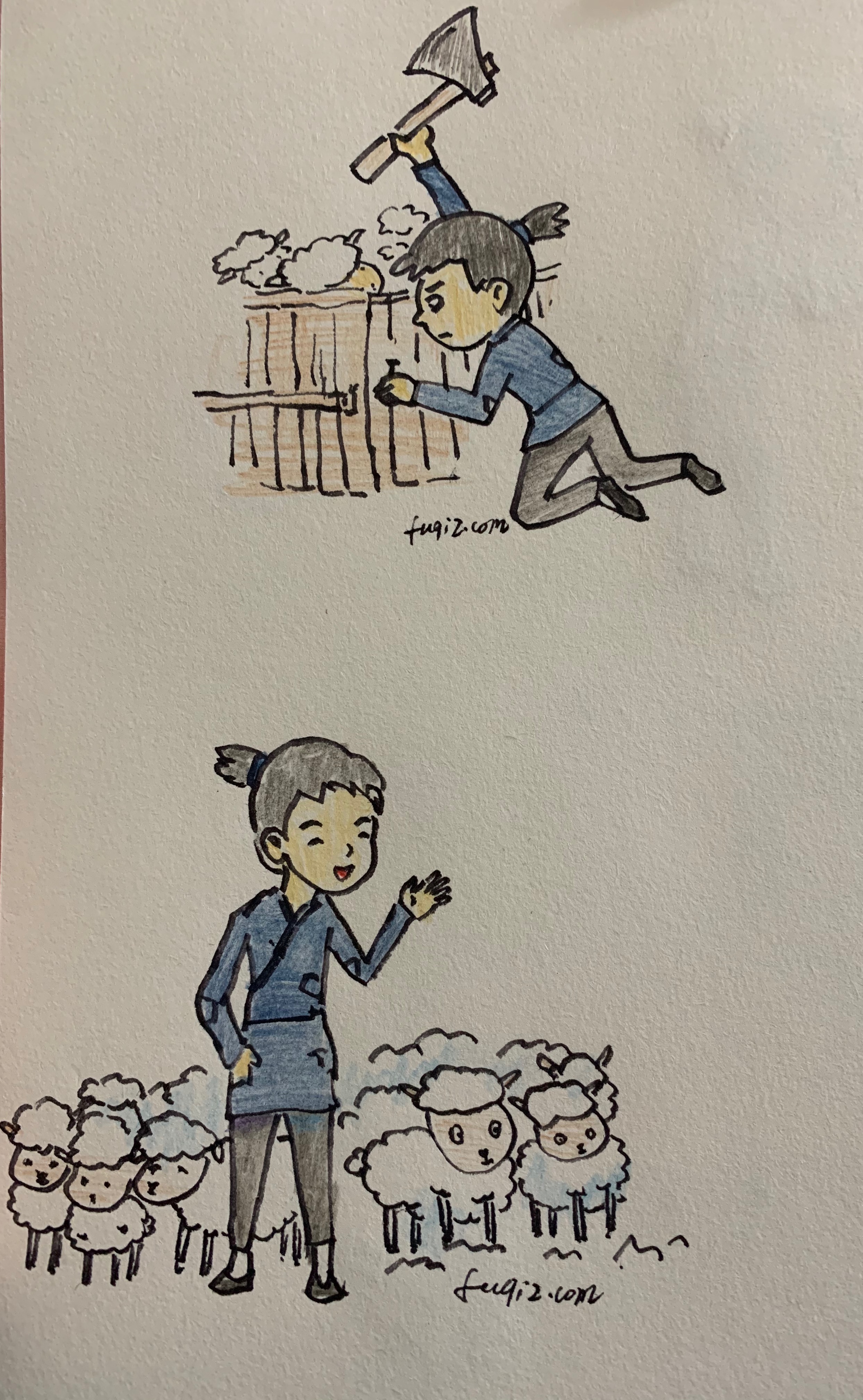 亡羊补牢四格漫画图片