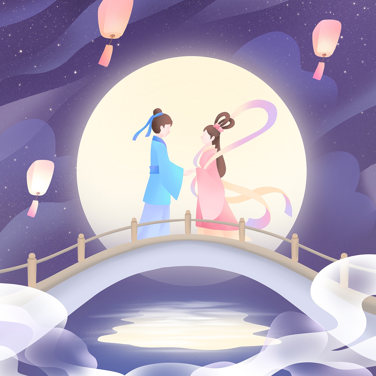 七夕原创扁平风插画