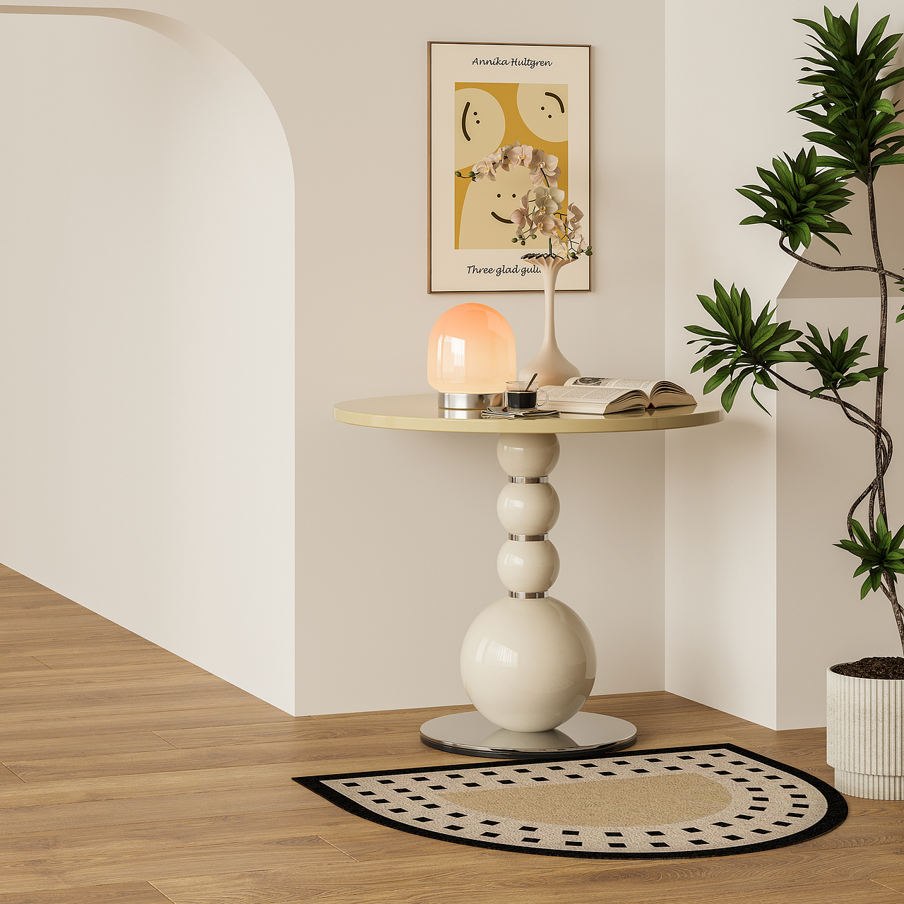 奶油不锈钢球体边几