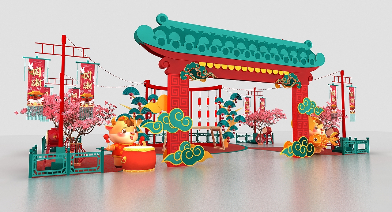 国潮新年美陈（图ZMjM3OTg3Mzgw） - 其他 - 站酷设计师珊珊珊33原创素材 - 站酷ZCOOL