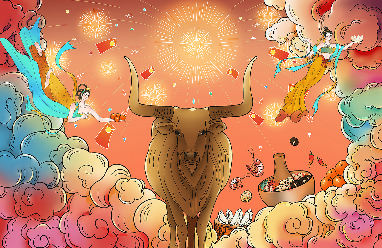 金牛贺岁/新年插画/国潮
