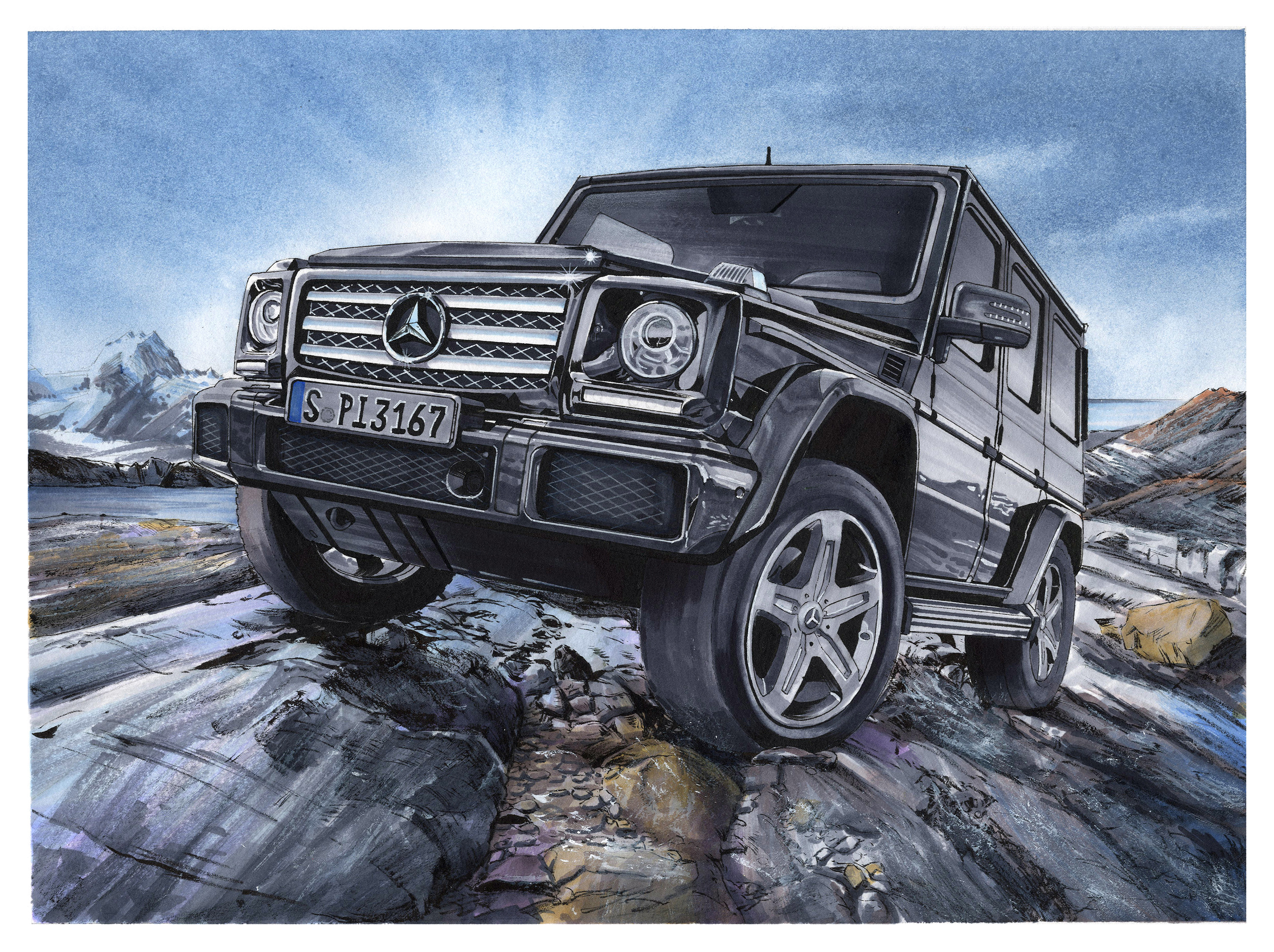 《香港街景or奔驰g500》马克笔手记