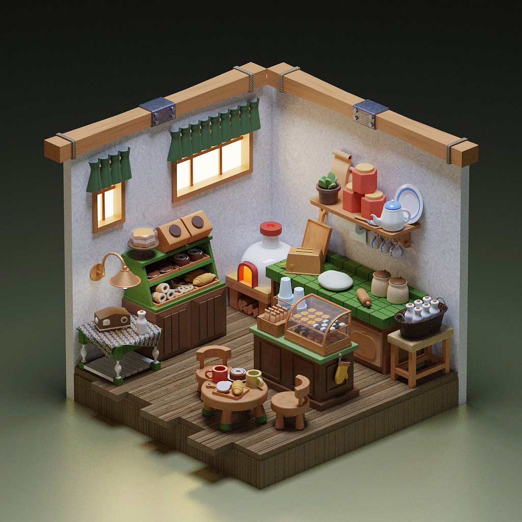 blender练习----烘焙小店（图ZMjk2Mjc2OTMy） - 场景 - 站酷设计师LeLe_Sun原创素材 - 站酷ZCOOL