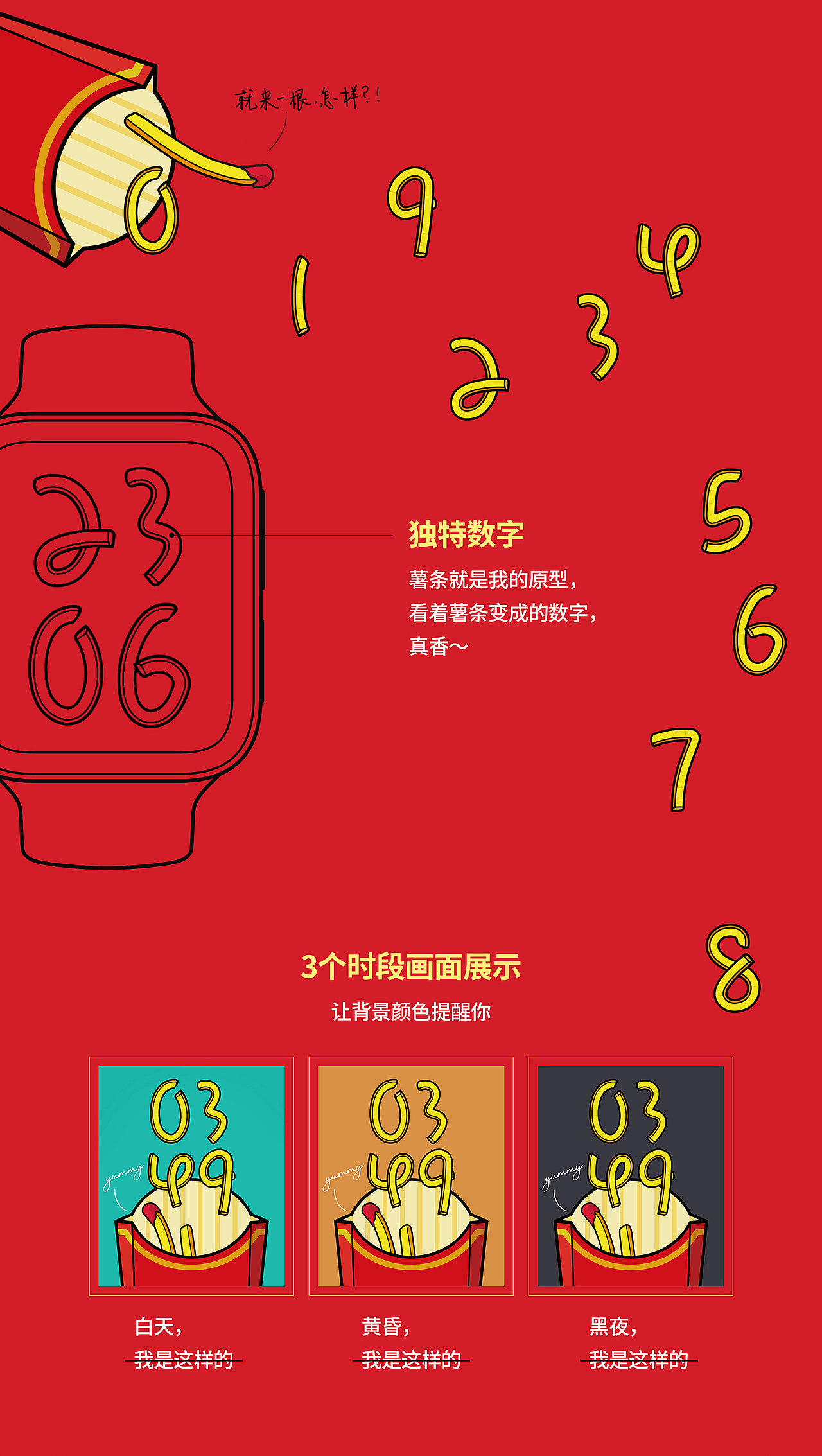 OPPO Watch 表盘-「够钟食薯条啦」（图ZMjA1MzQzODMy） - 主题/皮肤 - 站酷设计师IssuePei原创素材 - 站酷ZCOOL