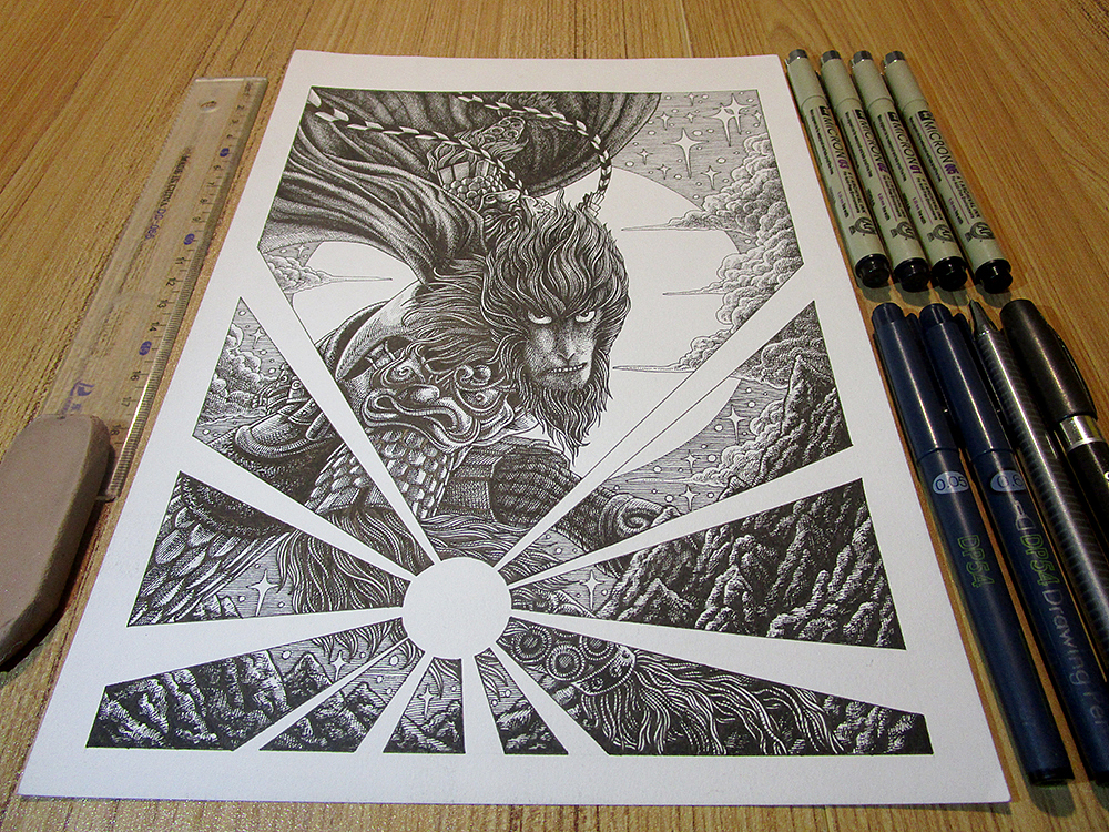 《大圣归来》手绘封面 过程详解（图ZMzg1NzY4NTY=） - 商业插画 - 站酷设计师傅淳强画者之旅原创素材 - 站酷ZCOOL