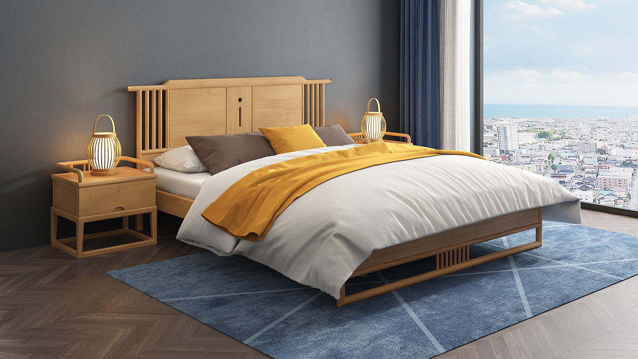 №295中式实木床建模渲染教程（图ZMjgxODA2MzQ0） - 生活用品 - 站酷设计师古色谷香原创素材 - 站酷ZCOOL