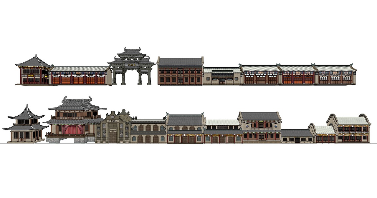 中式商业街立面设计SU模型下载（图ZMjYyNzQ3ODcy） - 建筑设计 - 站酷设计师素模网原创素材 - 站酷ZCOOL