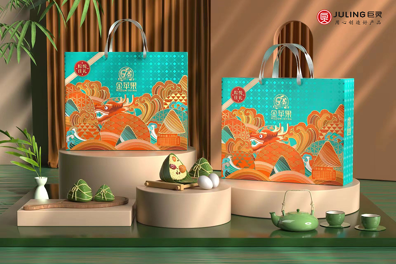 巨灵设计|精致传统中国风金苹果粽子礼盒
