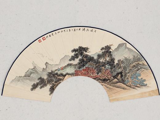 王军河工笔山水扇面