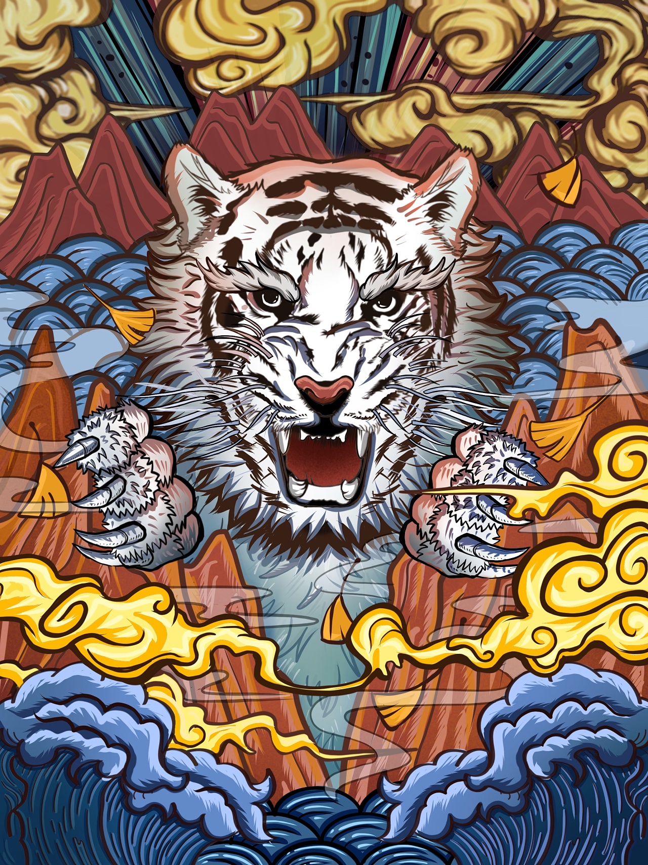 《国潮白虎》|插画|商业插画|银色辣椒 - 原创作品 - 站酷 (zcool)