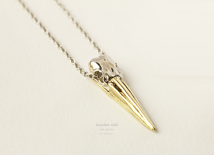 骸首饰设计师原创丹顶鹤鸟头骨女骷髅项链长锥形吊坠手工925纯银