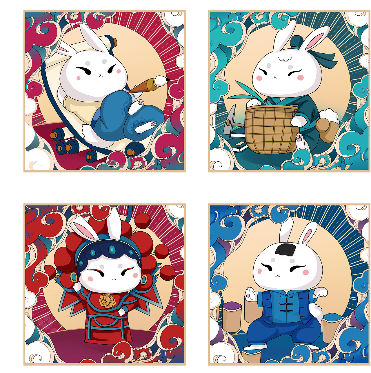 中秋玉兔结合四大国粹包装设计