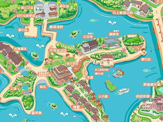 手绘地图定制设计景区城市地图游乐园古镇村落地图制作
