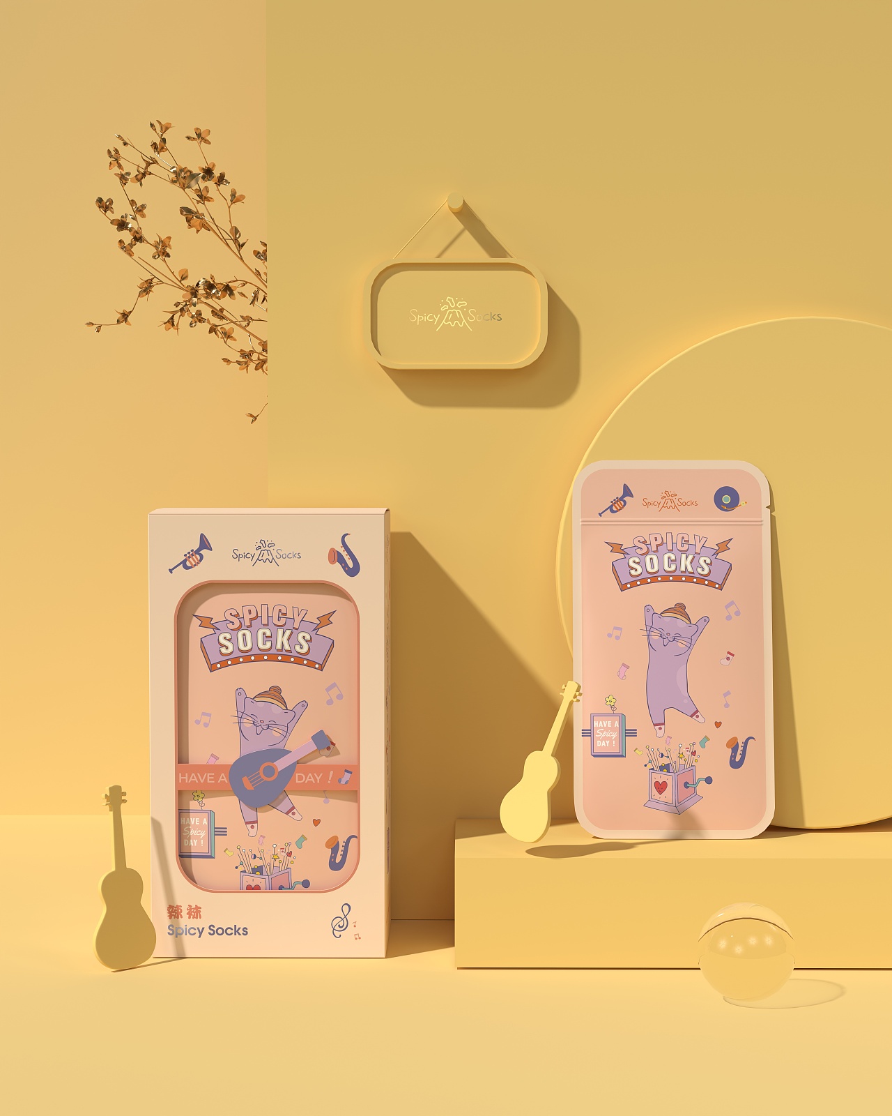 hellolink×spicy socks | 网红袜子服饰插画包装盒设计