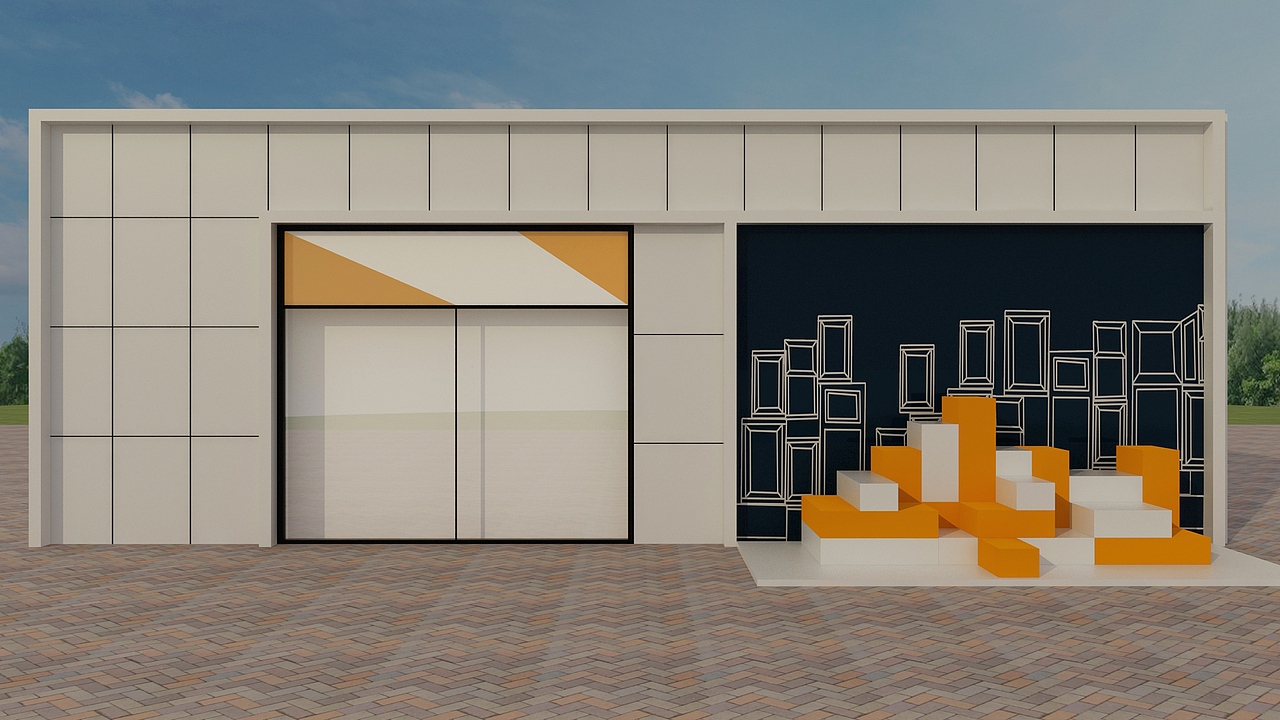 户外橱窗物品展示3d效果图