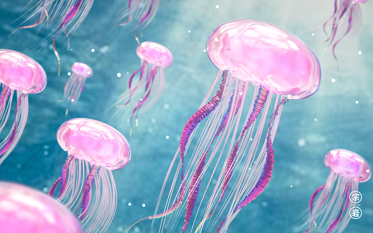 c4d oc 临摹一张水母做桌面背景