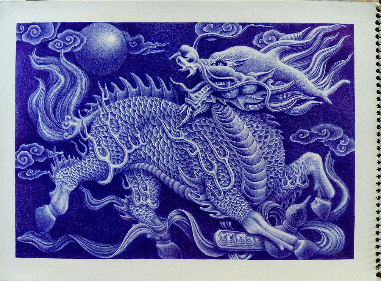 圆珠笔画-四灵之一麒麟~附步骤图（图ZNzE3MTg1NTI=） - 创作习作 - 站酷设计师Faine6原创素材 - 站酷ZCOOL
