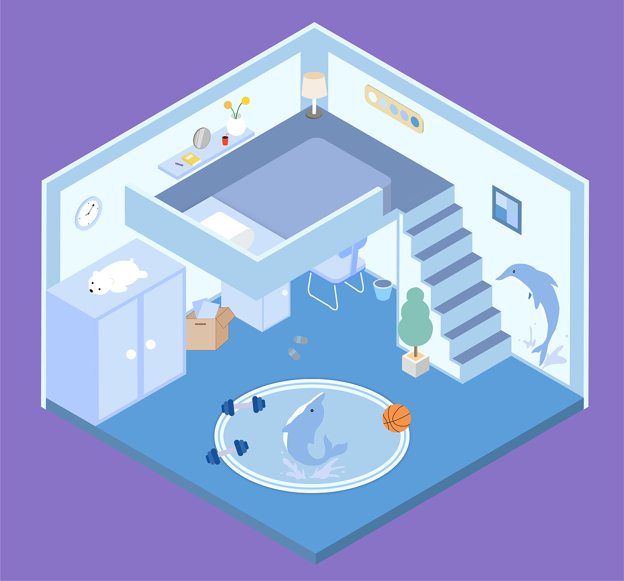 原创2.5d自制房间设计插画