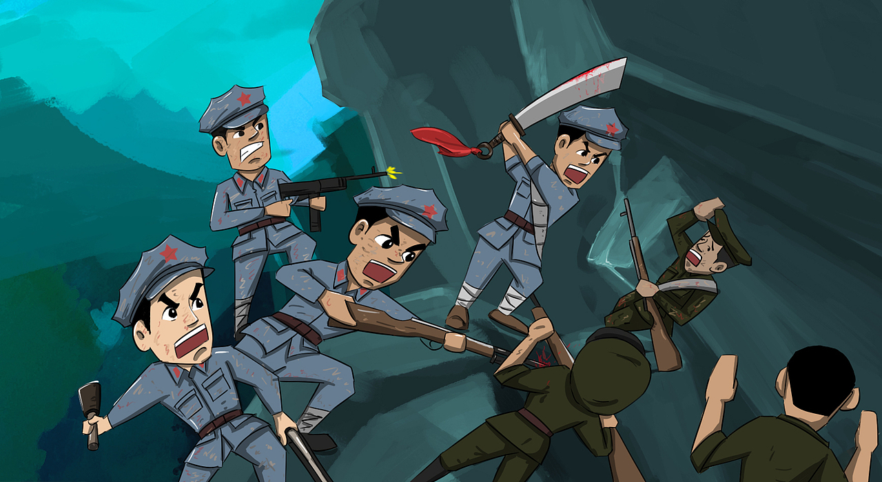 10、正在敌我相峙不下时,一营营长察觉了左侧的一处石壁可能攀登上去,旋即派2连7班沿此处攀登,经过战士们的摸索,真的在那巍峨峭壁上,找到了攀登前进的可能。一个班很快占领了敌右前方之一个石峰,一阵猛烈射击,敌人招架不住了,此时强渡过江的一个连适时发起冲锋,把敌人全线击溃。天险的乌江,就这样被突破……