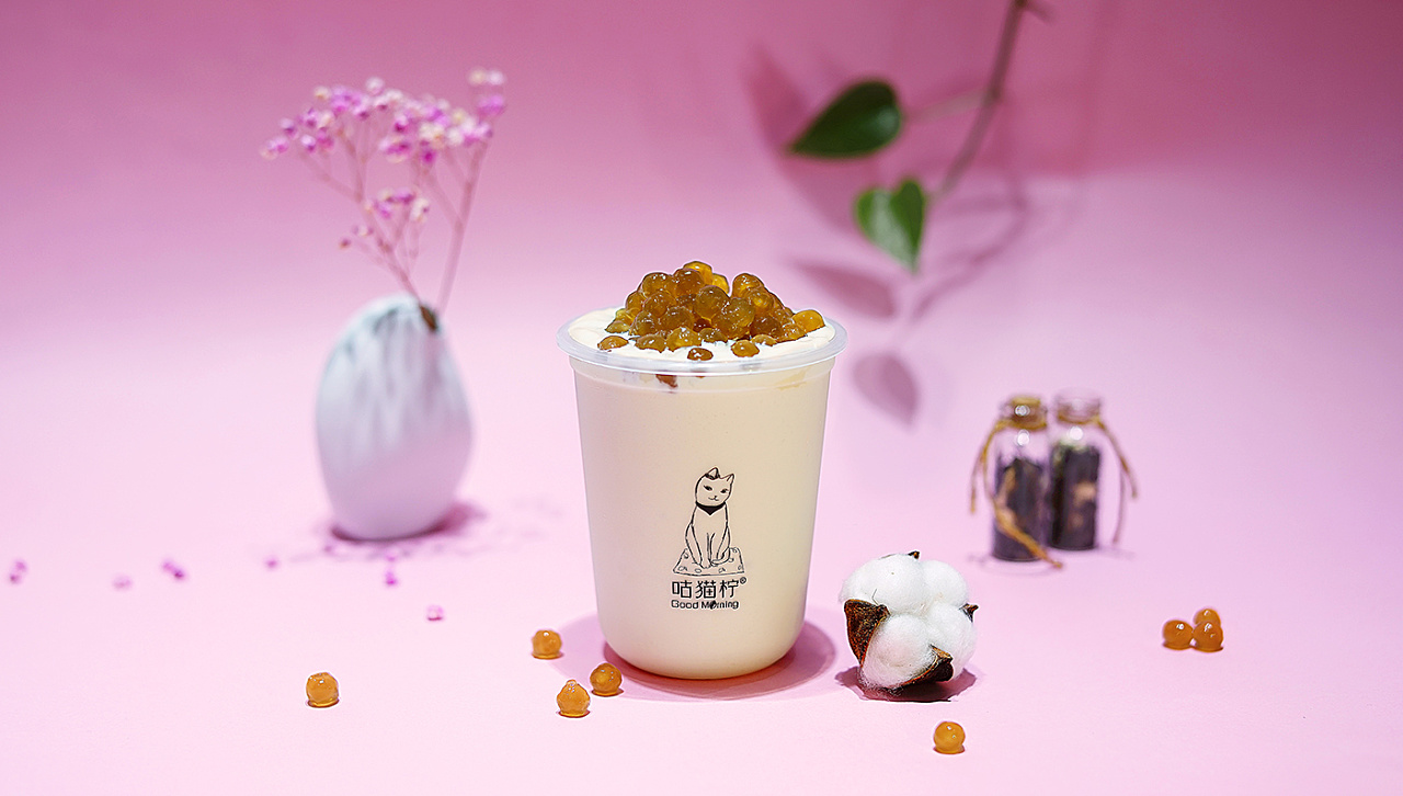 彩虹波波 粉红心情 暖暖的鲜乳茶 奶茶 美食 饮品摄影